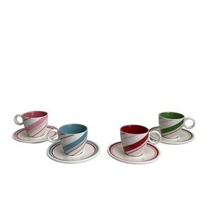 Starbucks Holiday 2007 Candy Cane Stripe Demitasse Espresso Cups & Saucers Set 4